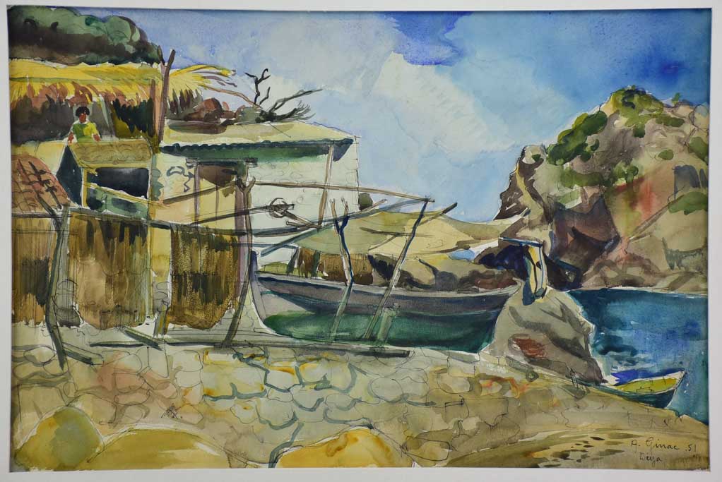 Antique Watercolor Seaside Life Artwork