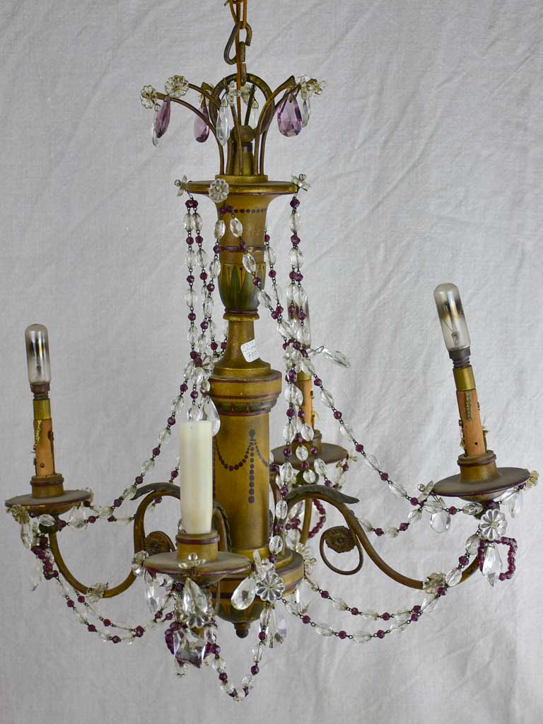 Vintage Clear & Purple Glass Chandelier