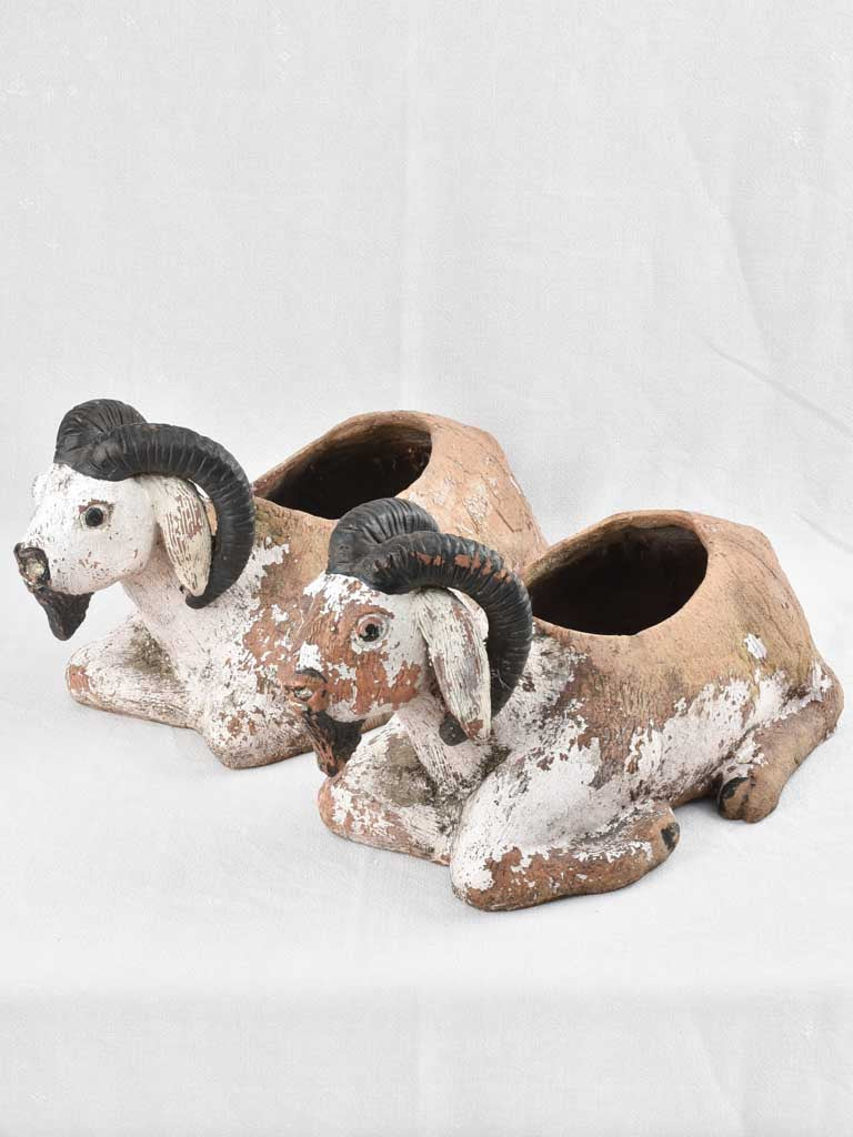 Large pair of late 19th century ram-shaped planters 11"