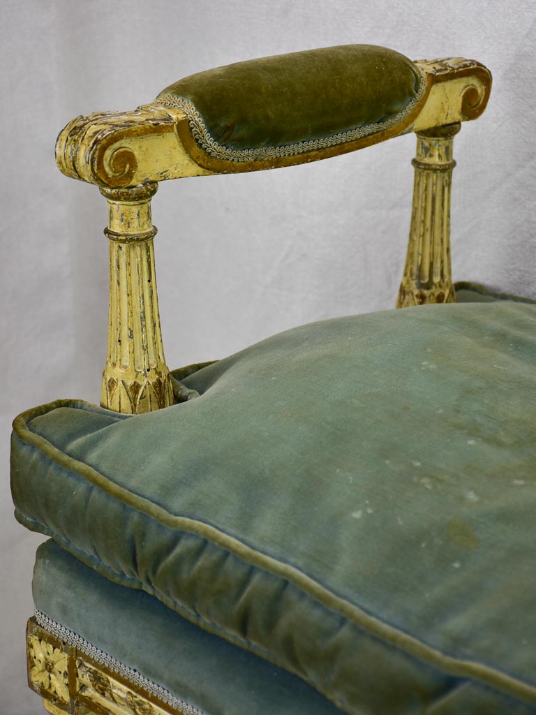 18th Century French bench seat with velvet upholstery