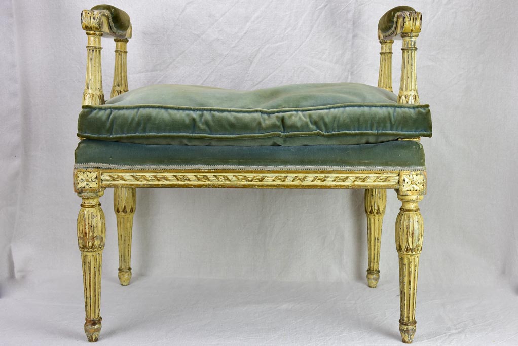 18th Century French bench seat with velvet upholstery