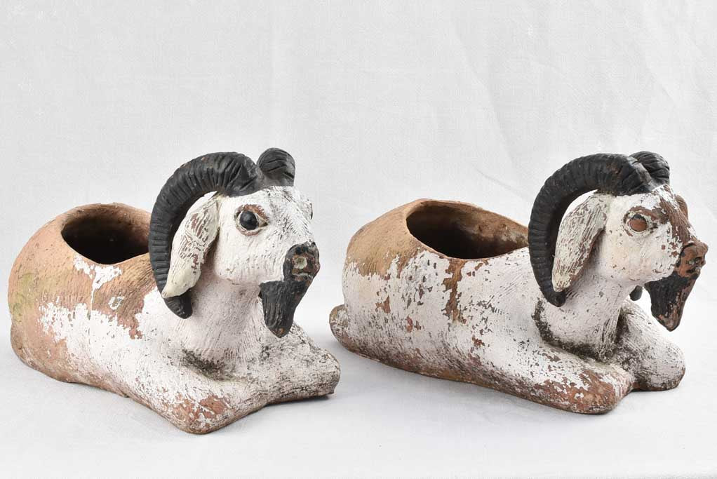 Large pair of late 19th century ram-shaped planters 11"