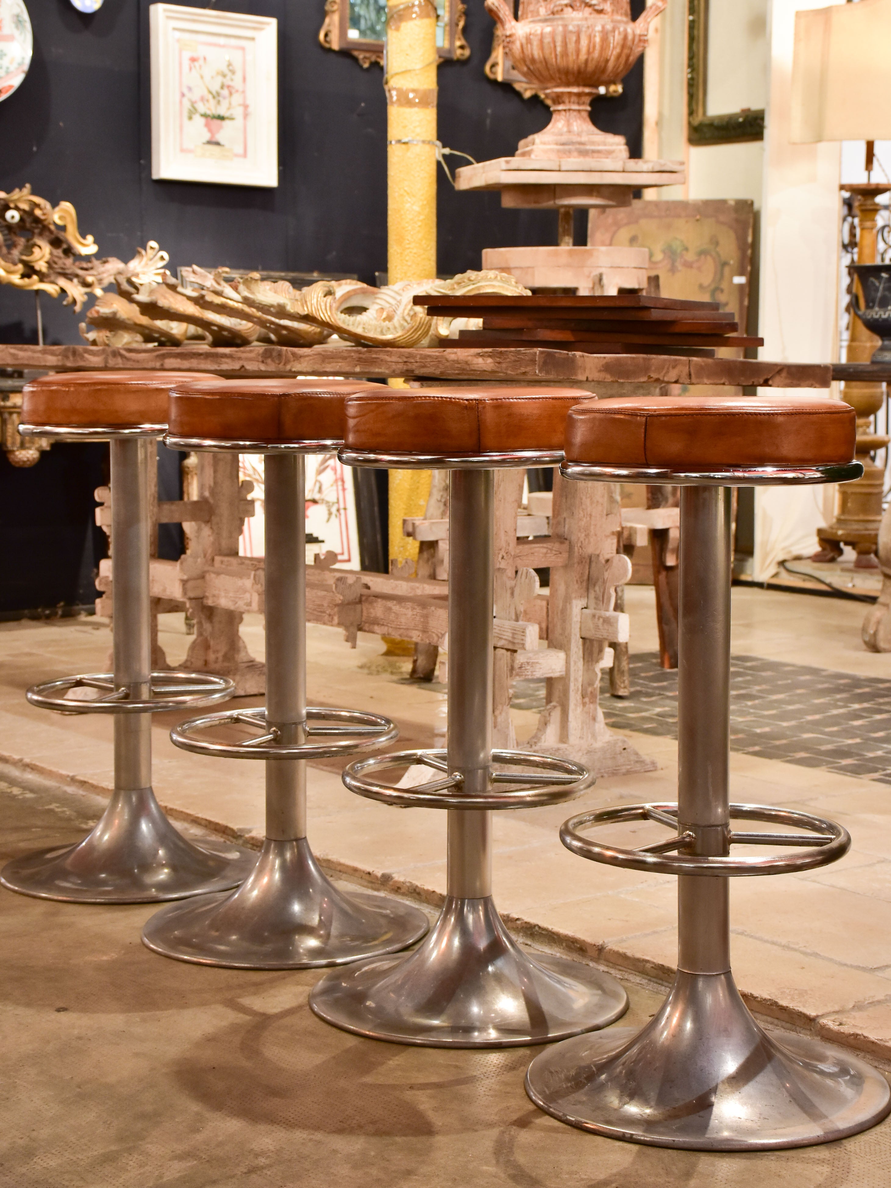 1960’s Vintage French barstools with leather upholstery - 8 available