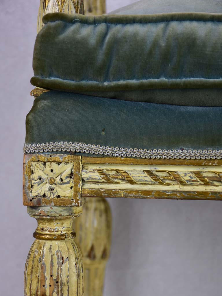 18th Century French bench seat with velvet upholstery