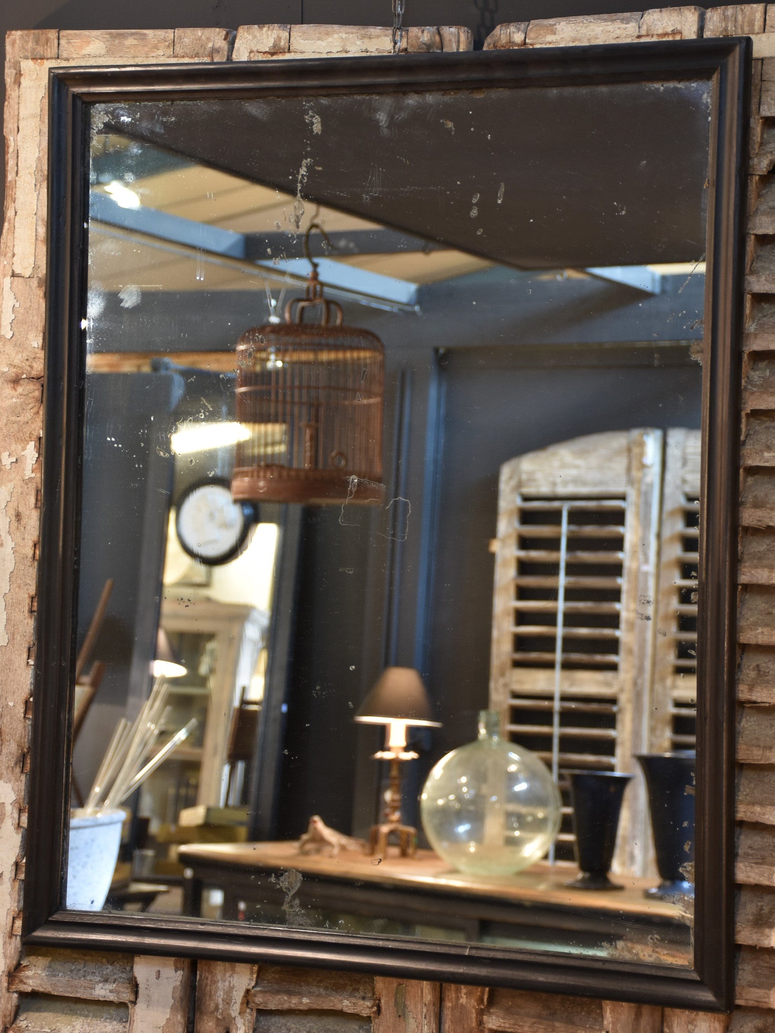 19th century French bistro mirror with black frame