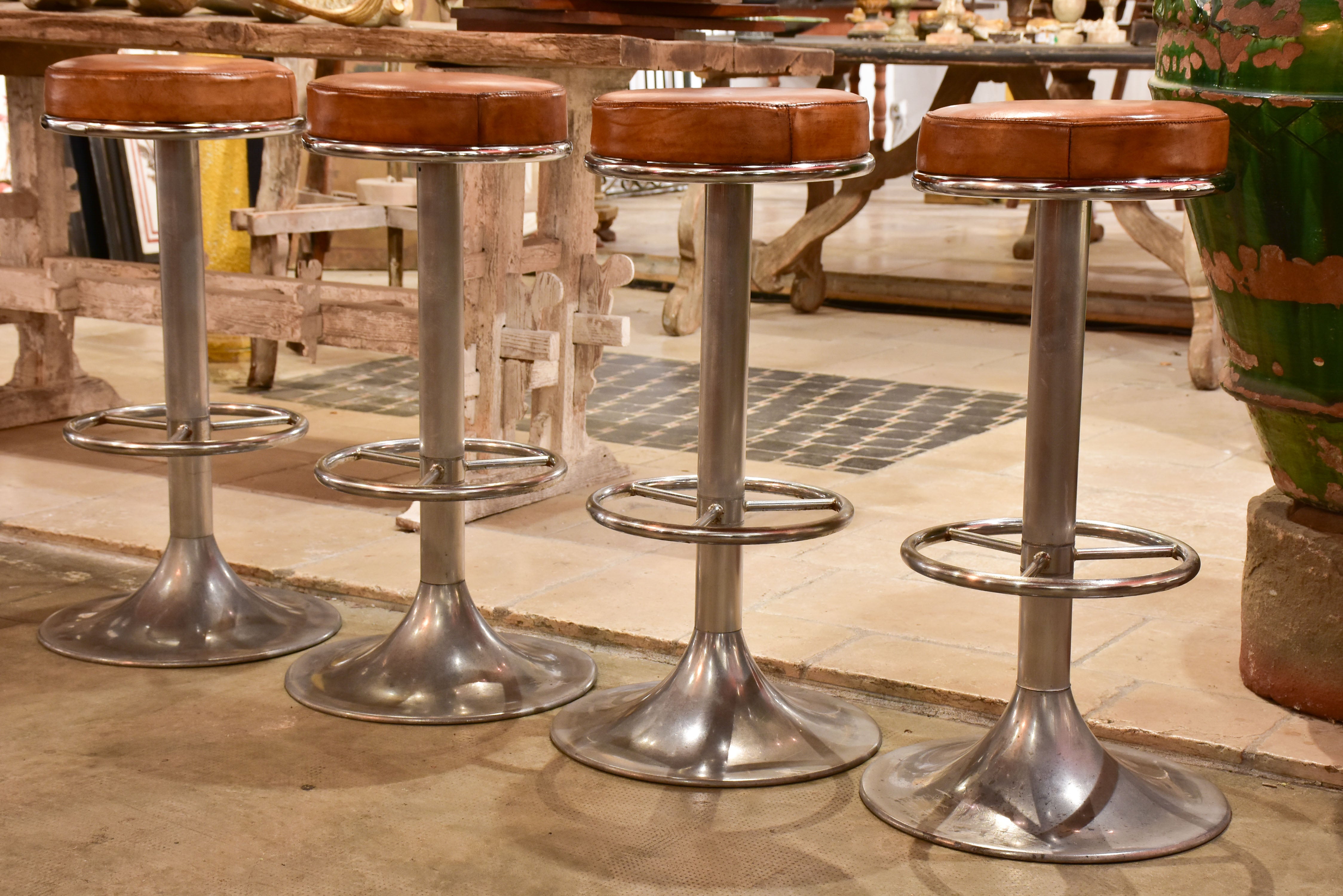 1960’s Vintage French barstools with leather upholstery - 8 available