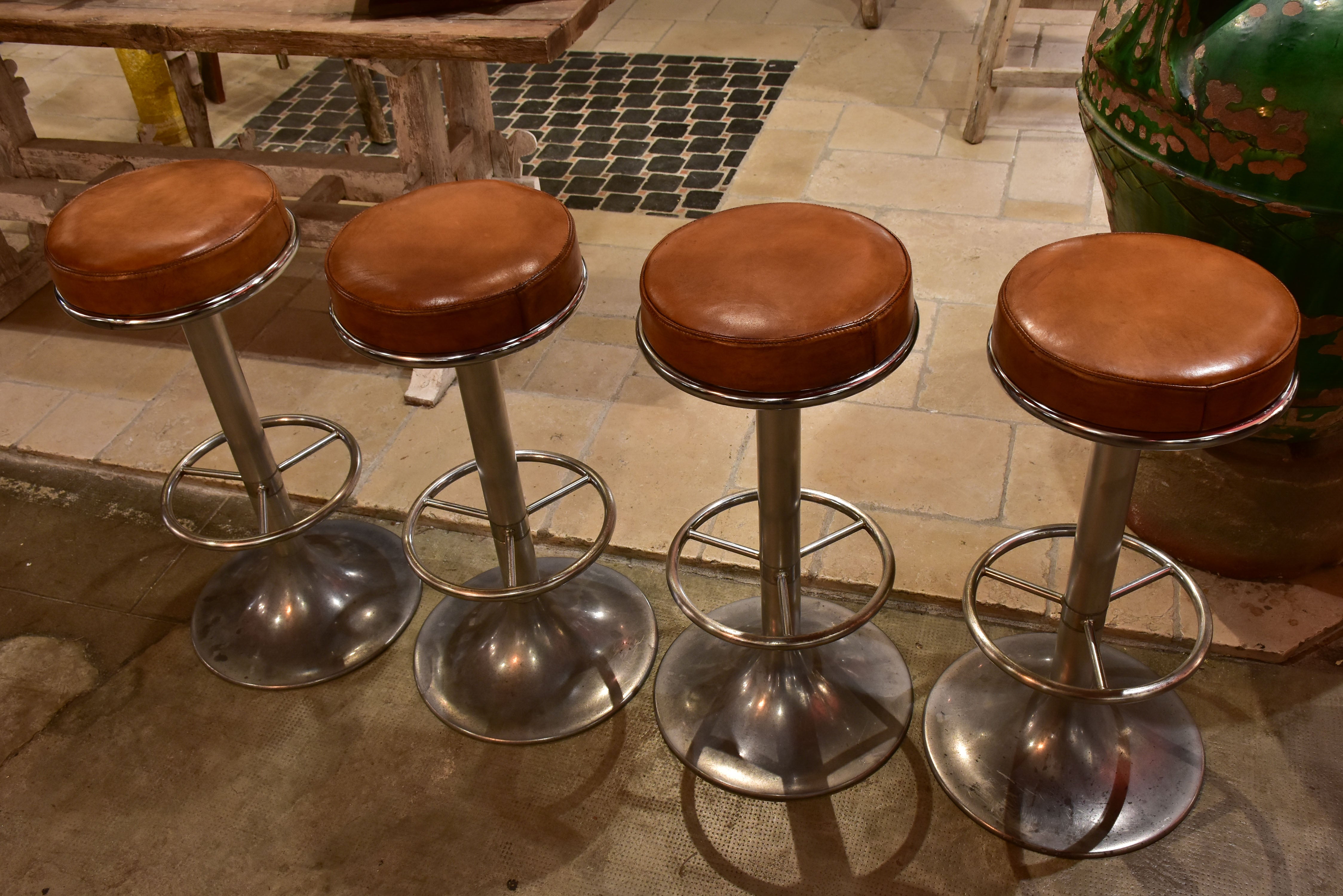 1960’s Vintage French barstools with leather upholstery - 8 available