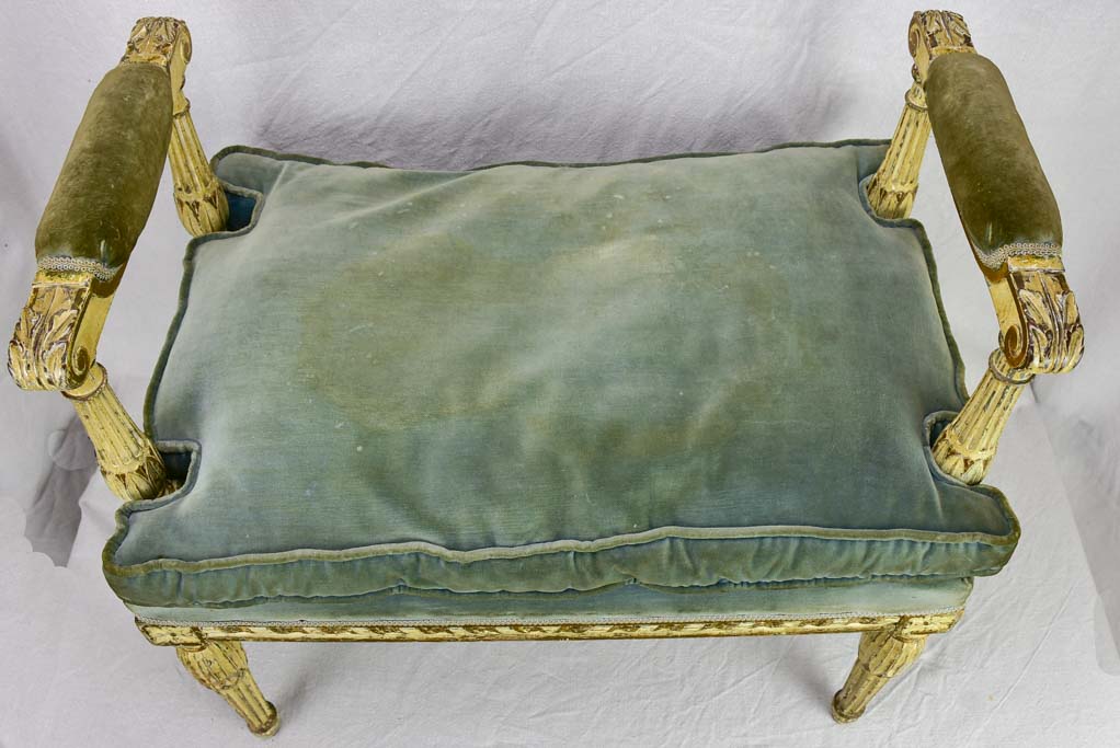 18th Century French bench seat with velvet upholstery