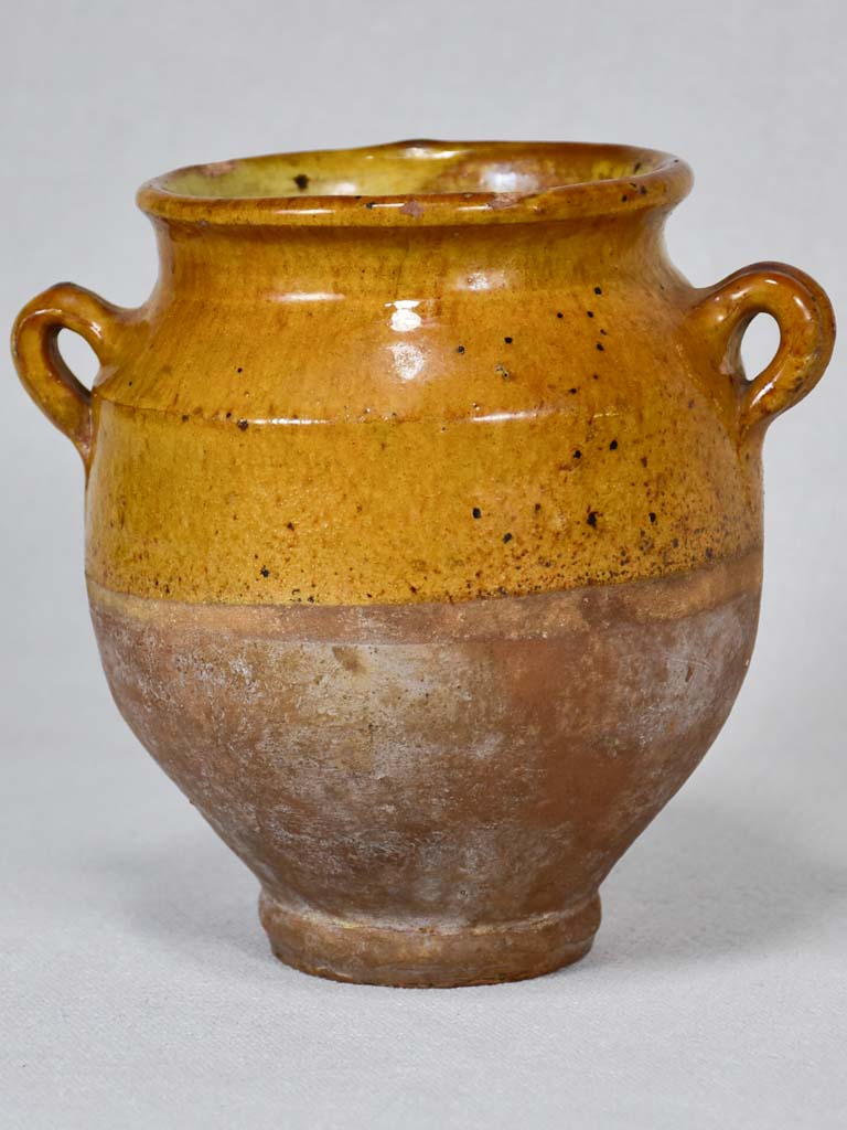 Small antique French confit pot with yellow ocher glaze 6¼"