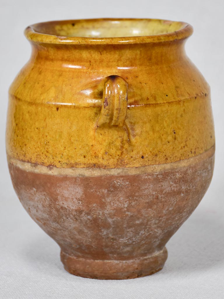 Small antique French confit pot with yellow ocher glaze 6¼"