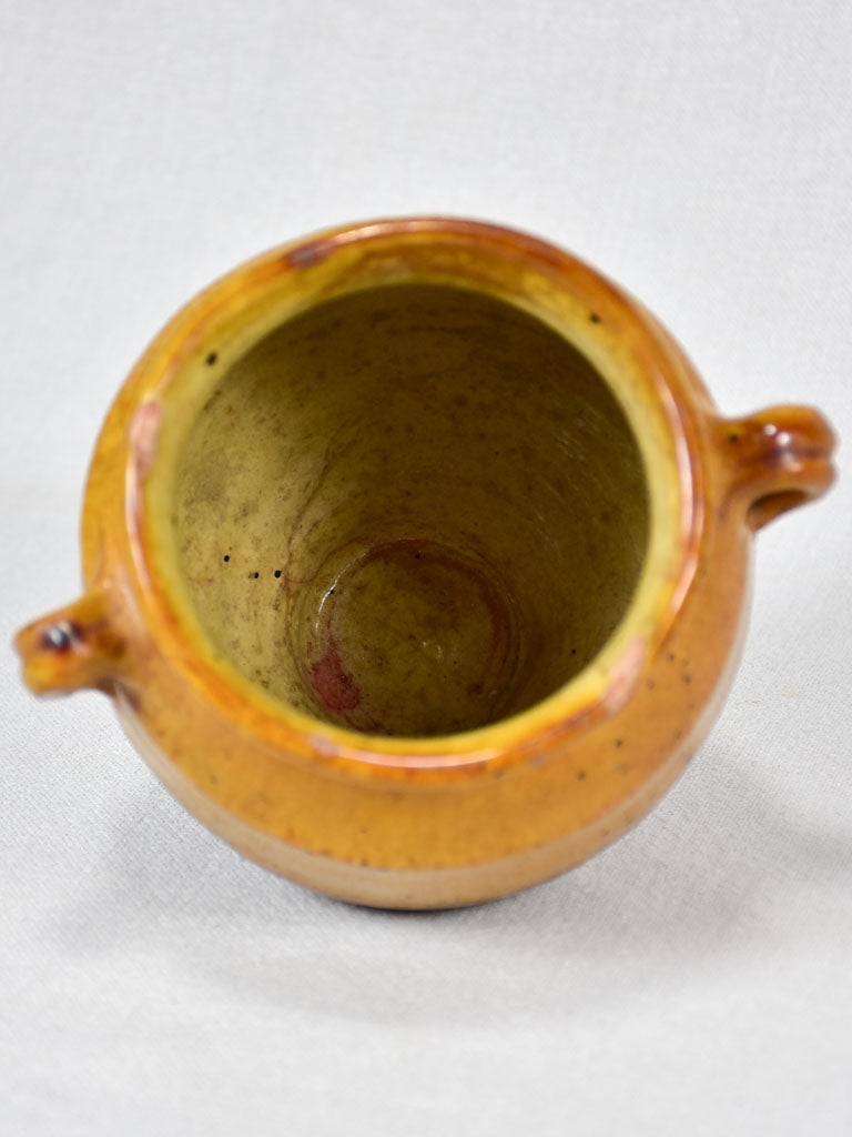 Small antique French confit pot with yellow ocher glaze 6¼"