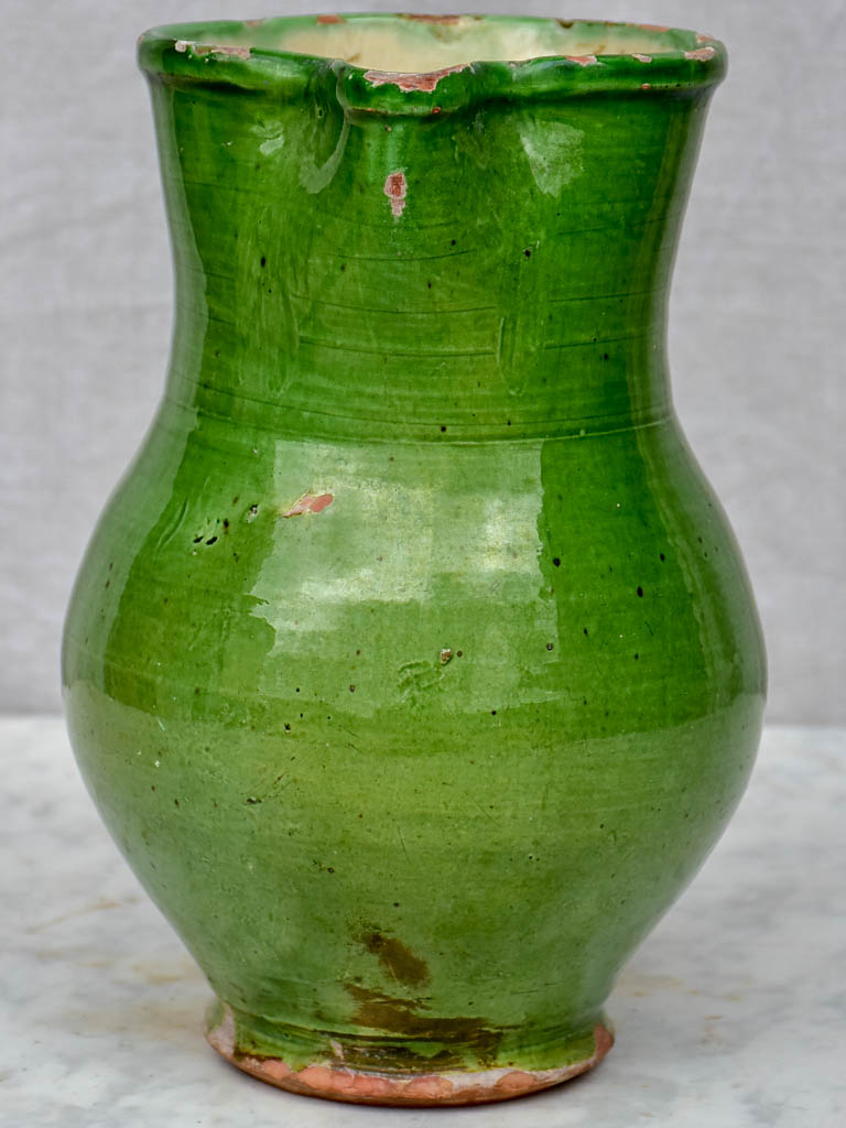 Antique French pitcher with green glaze