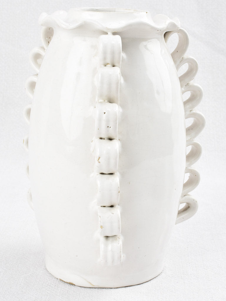 Vintage white glazed ceramic vase with looped spines - Émile Tessier