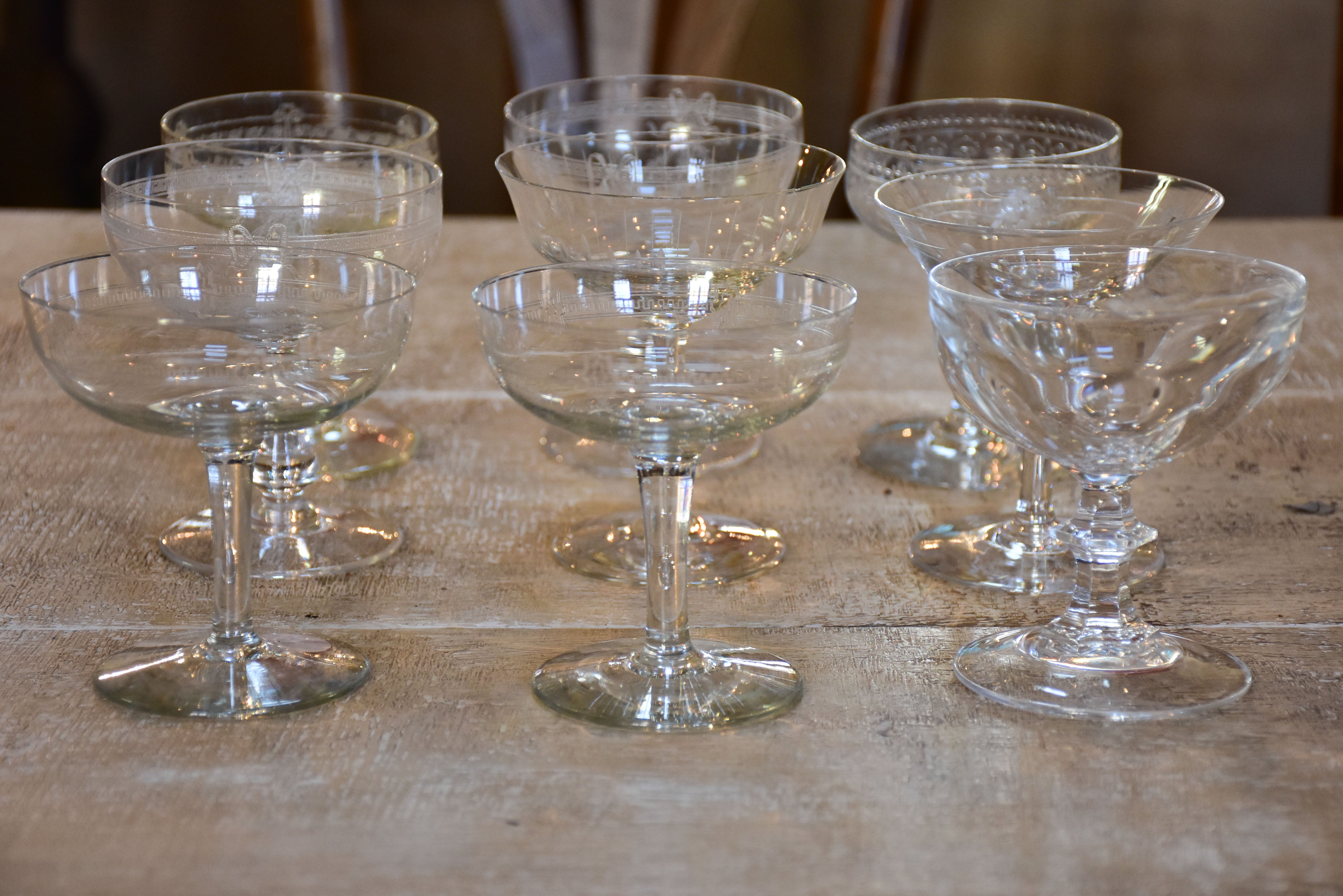 Mixed collection of vintage French champagne glasses - 10