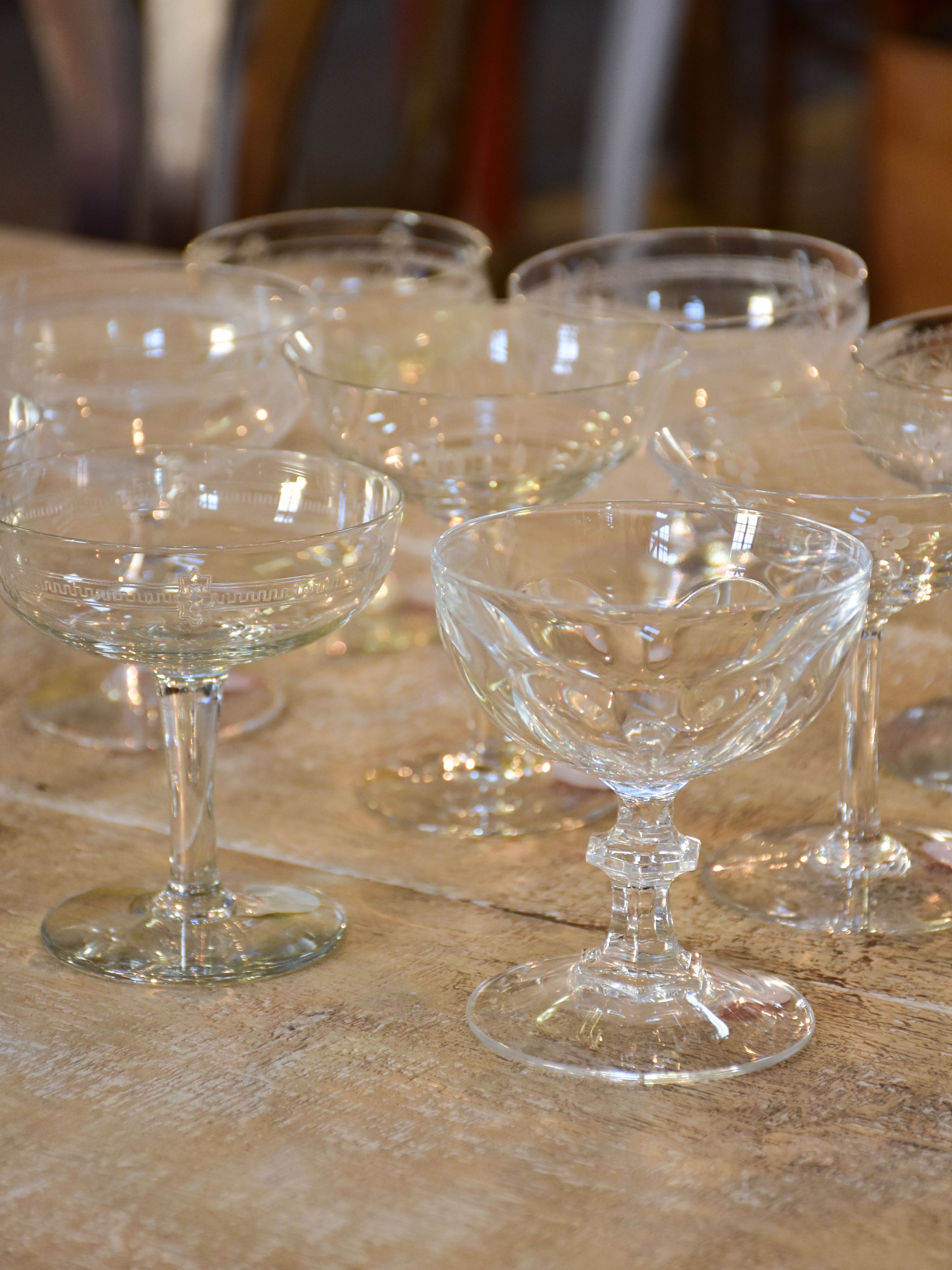 Mixed collection of vintage French champagne glasses - 10