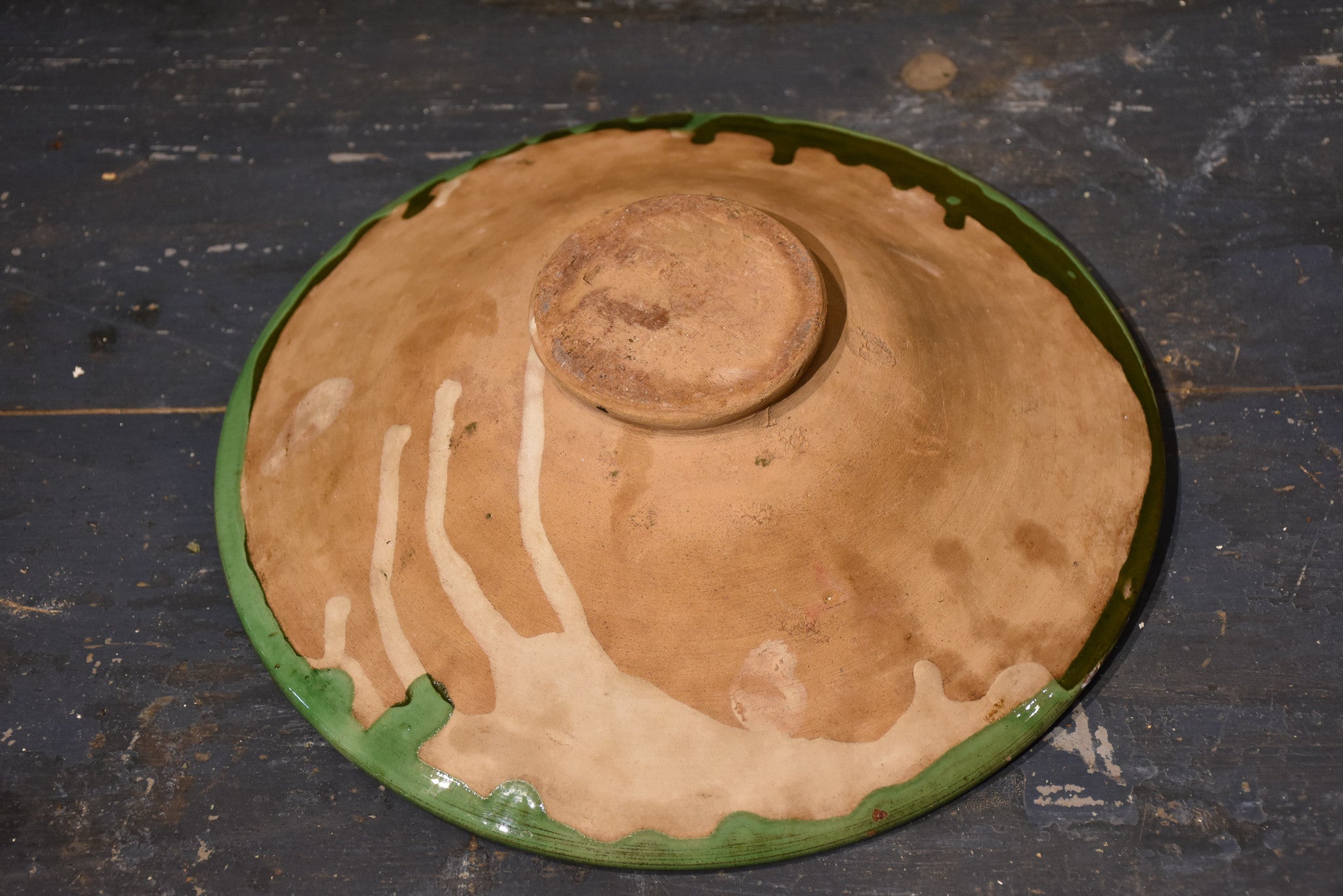 Antique ceramic bowl (vire-omelette) green glaze