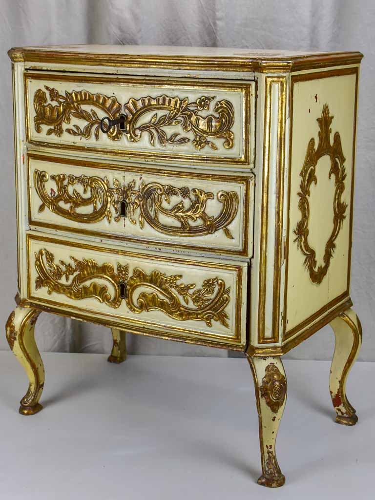 Vintage three drawer commode - carved with gilding