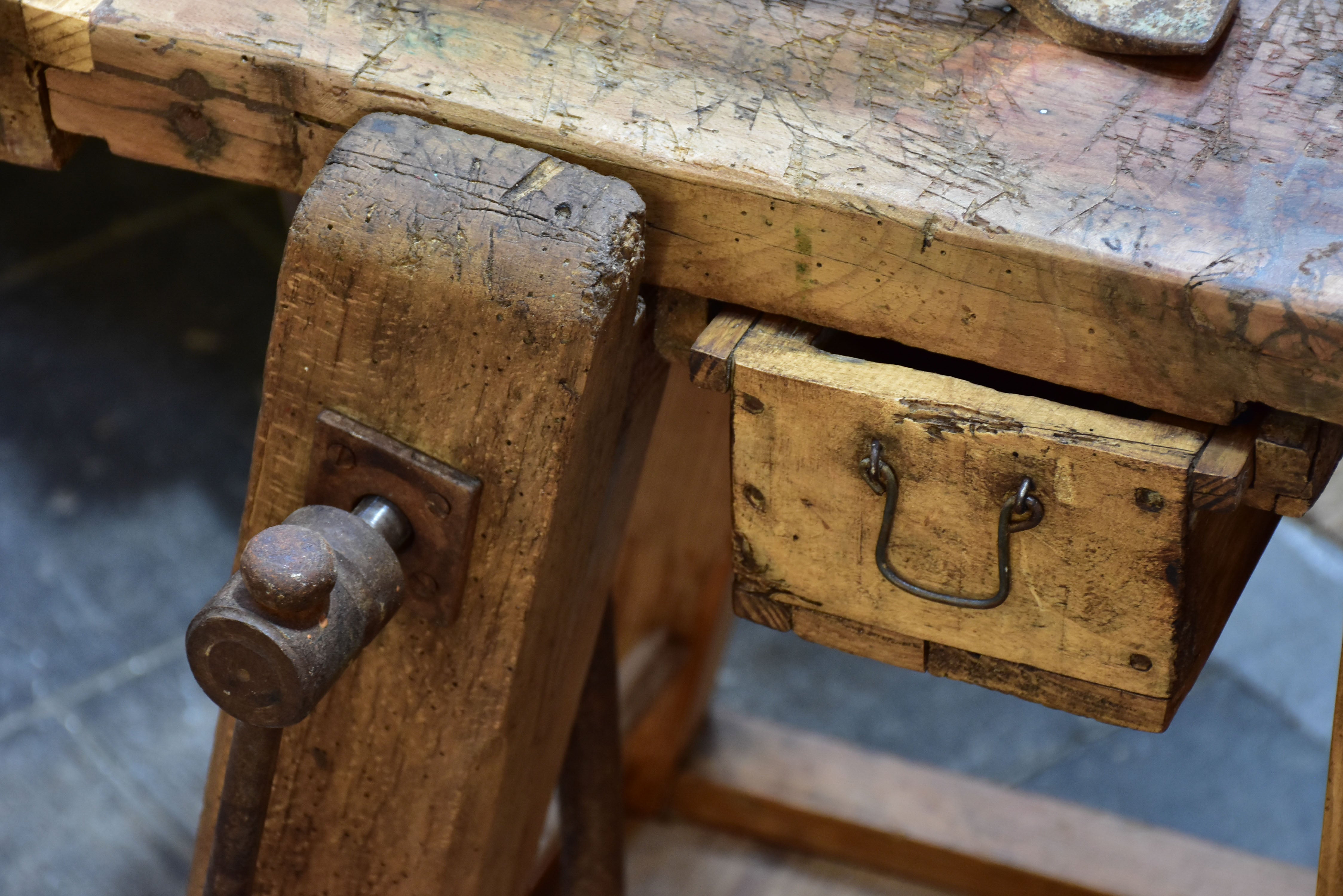 Rustic vintage French workbench