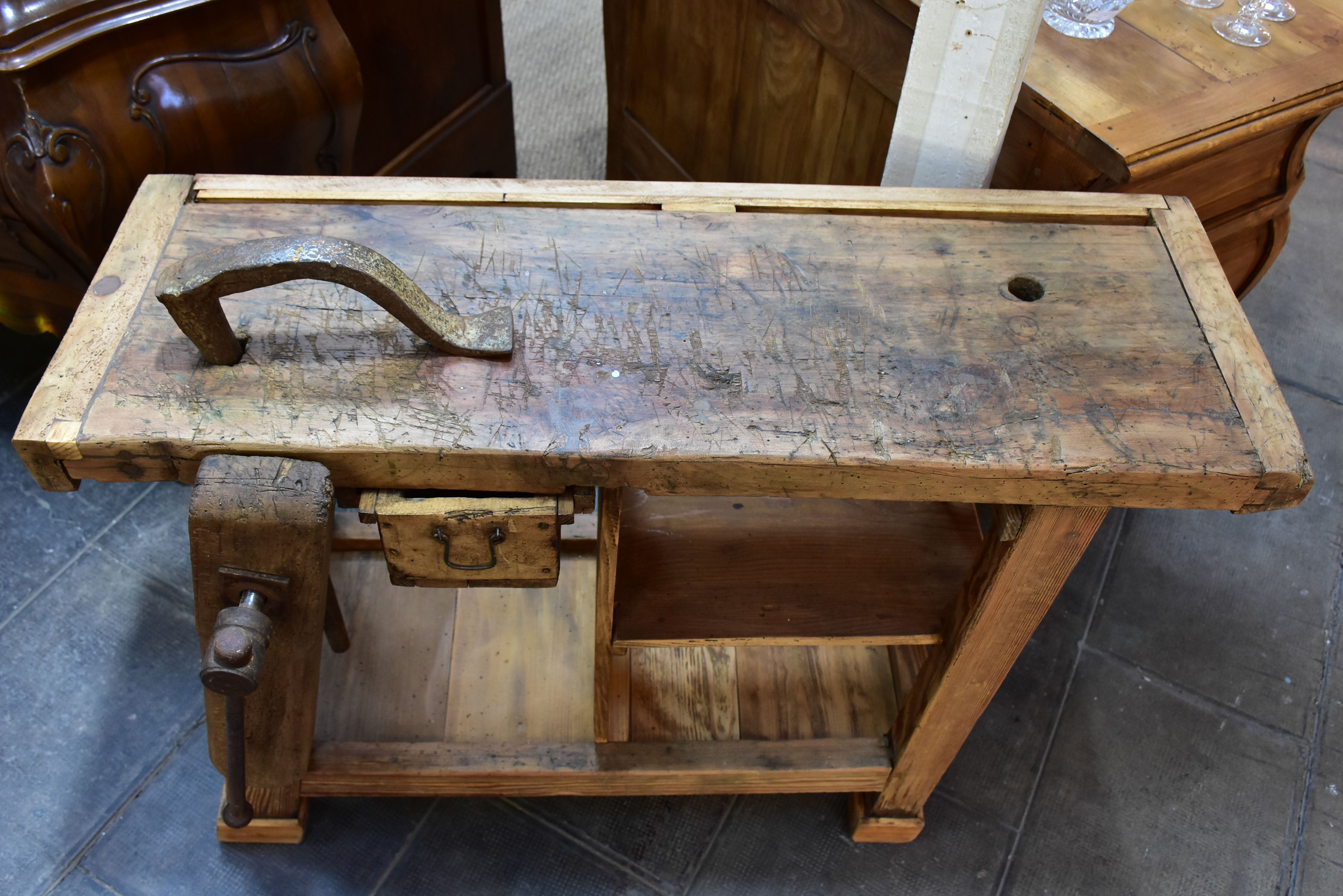 Rustic vintage French workbench