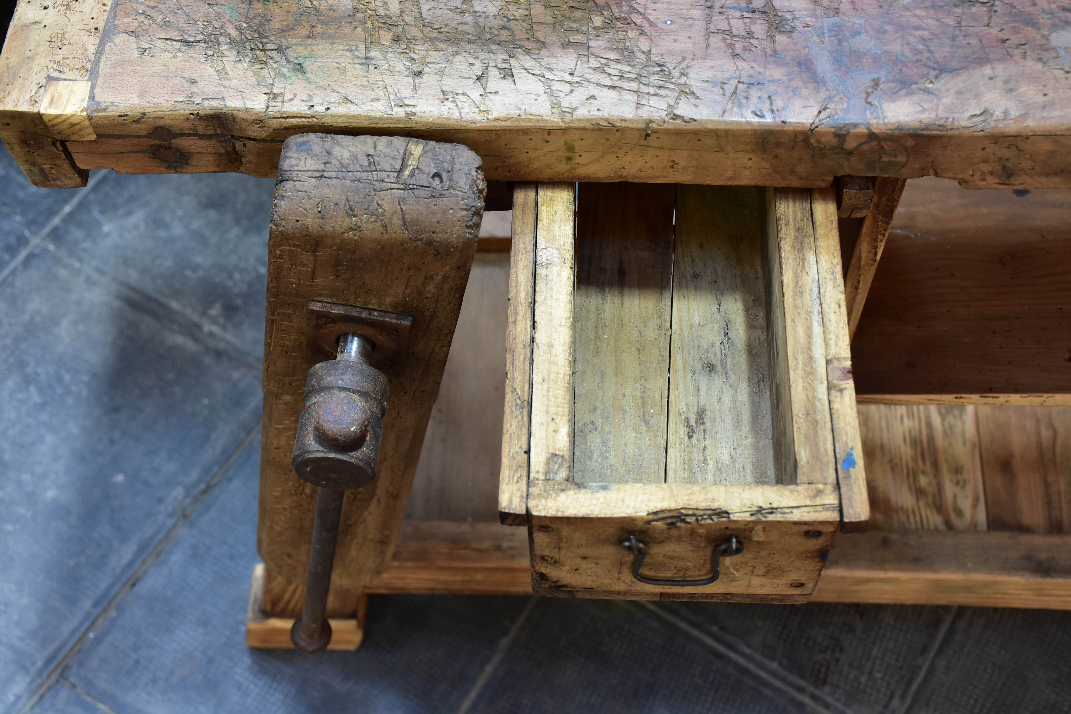 Rustic vintage French workbench