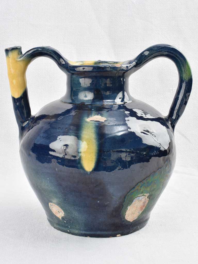 Rare 19th century dark blue water cruche orjol / ewer 11½"