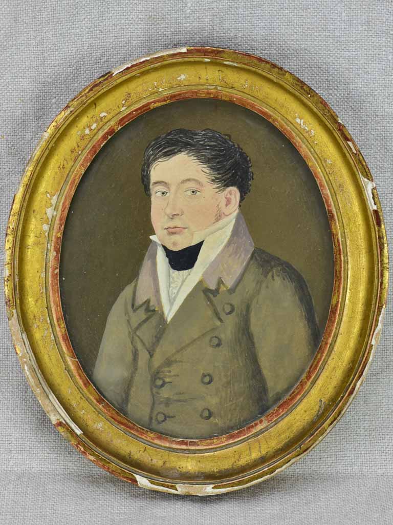 Small 19th Century French portrait of a man in an oval frame 7½" x 6¼"