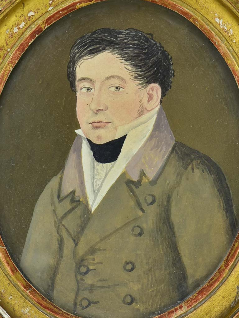 Small 19th Century French portrait of a man in an oval frame 7½" x 6¼"