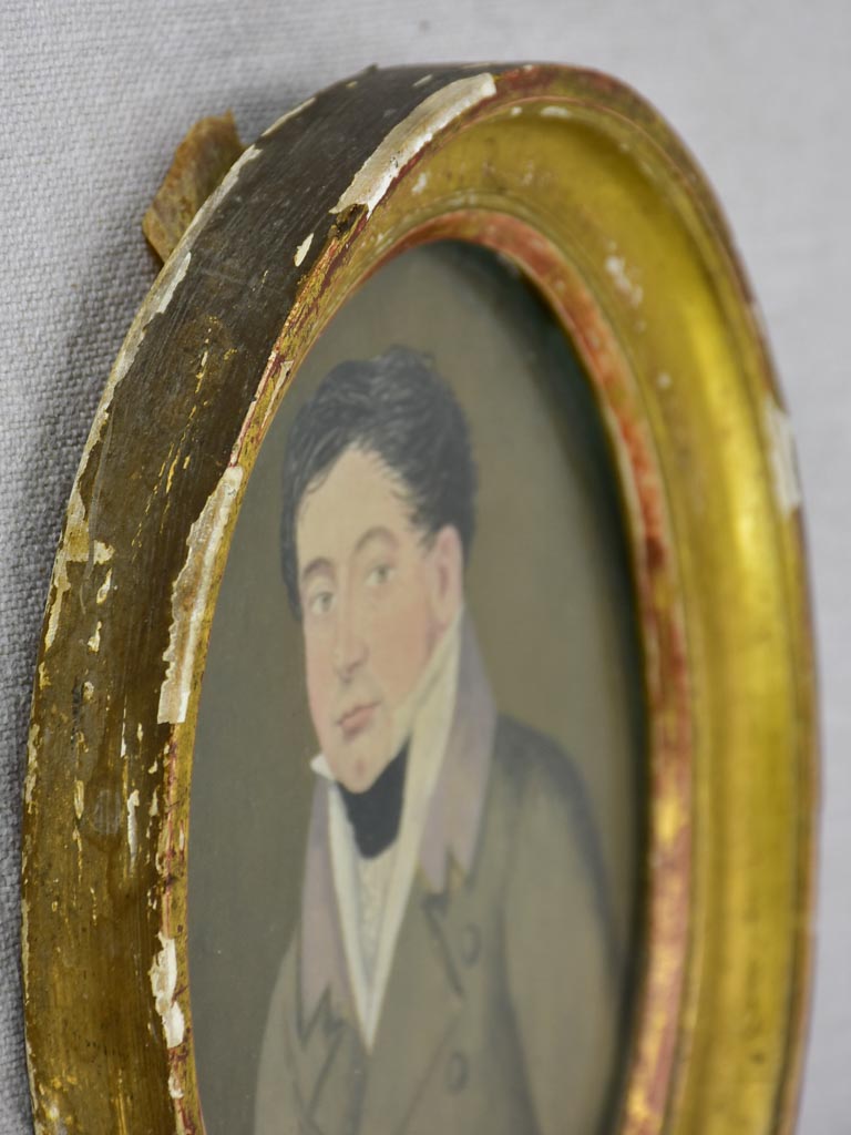 Small 19th Century French portrait of a man in an oval frame 7½" x 6¼"