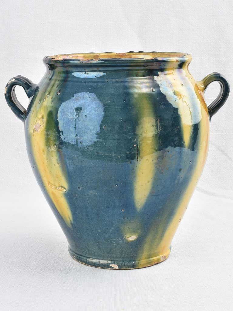 Early 19th century blue and yellow confit pot 11"