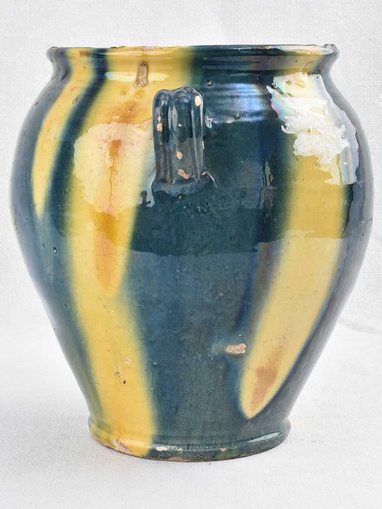 Early 19th century blue and yellow confit pot 11"