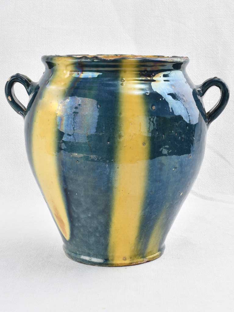 Early 19th century blue and yellow confit pot 11"