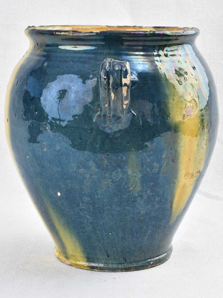 Early 19th century blue and yellow confit pot 11"