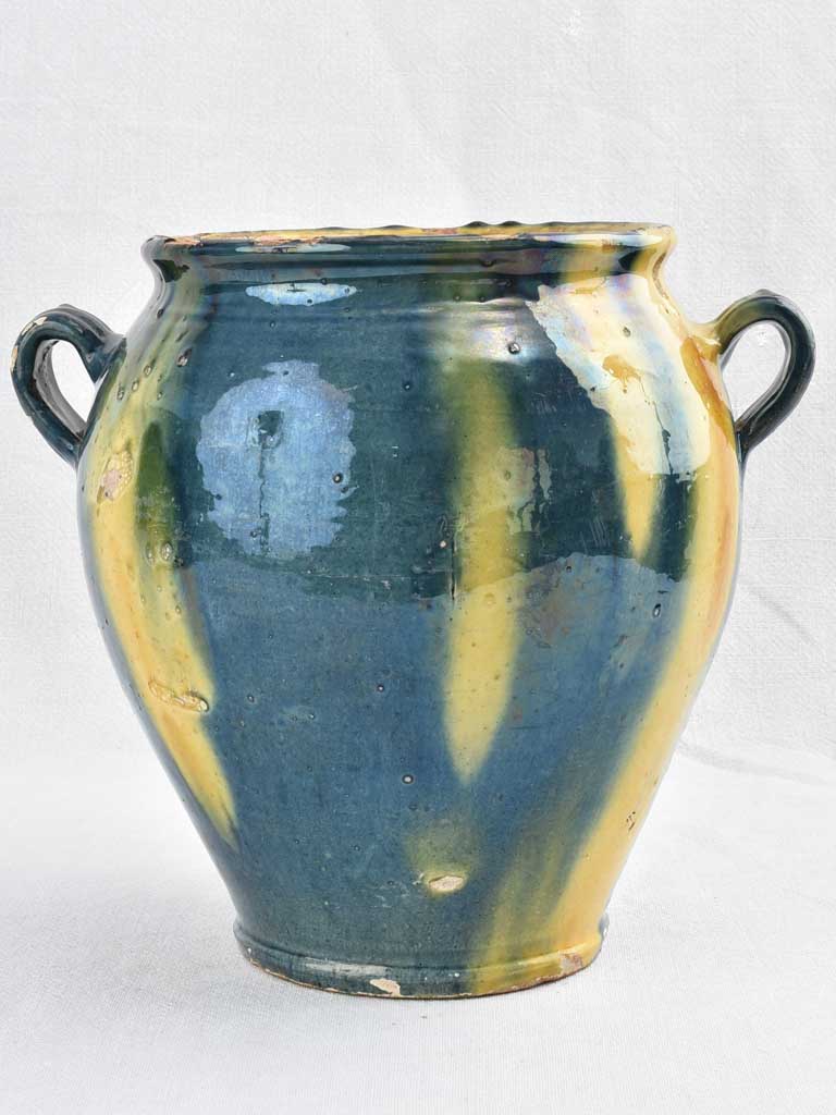 Early 19th century blue and yellow confit pot 11"