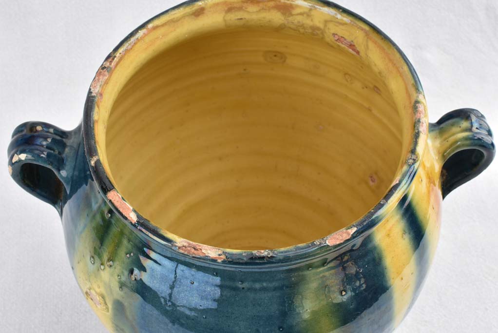 Early 19th century blue and yellow confit pot 11"