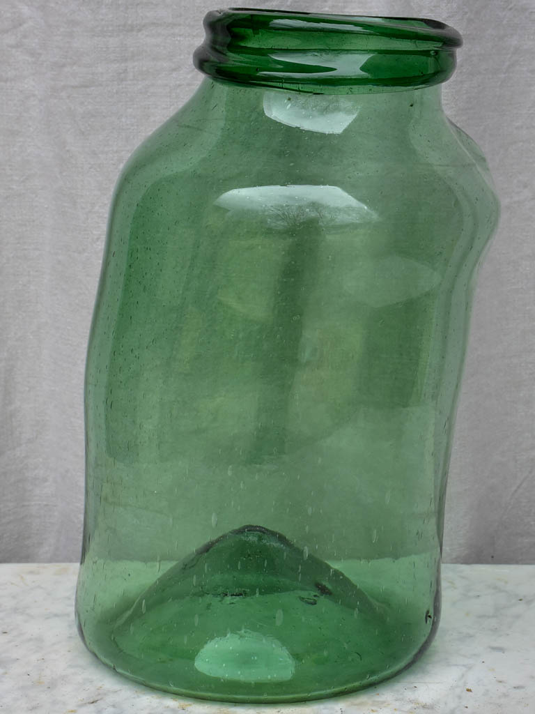 Large 19th Century preserving jar - green blown glass 16¼"