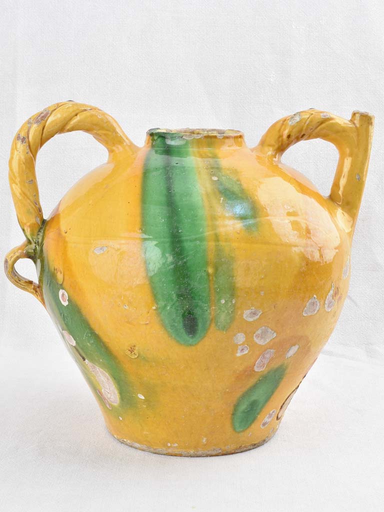 Antique French yellow-green glazed water ewer