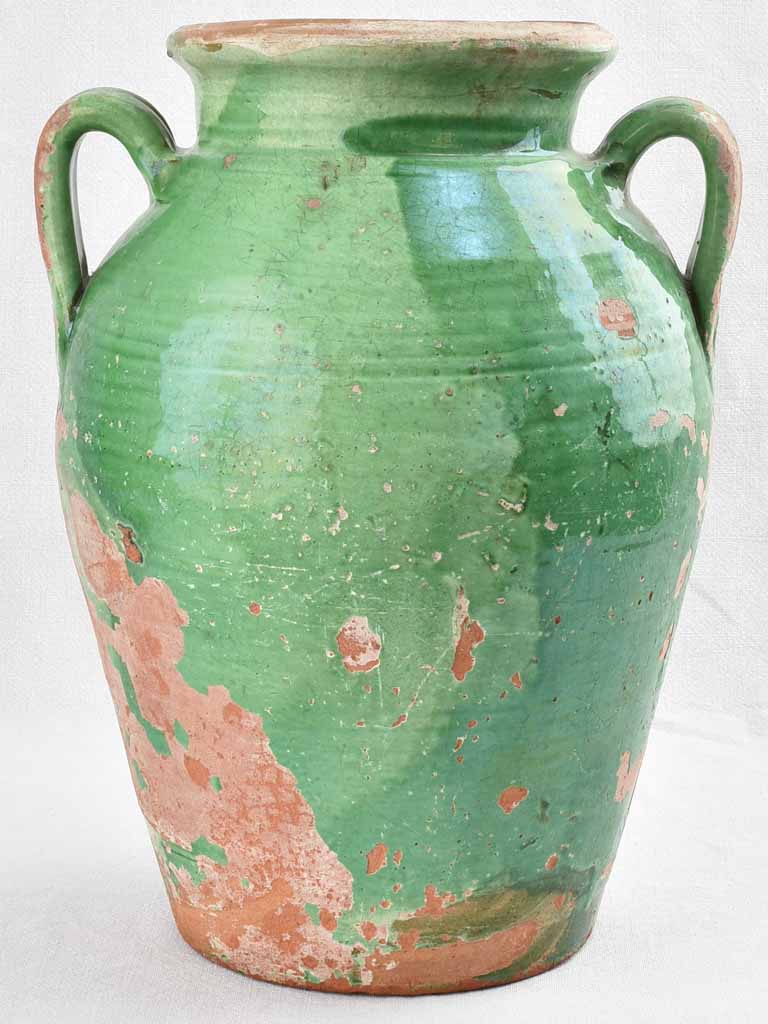 Antique French confit pot with green glaze 18½"