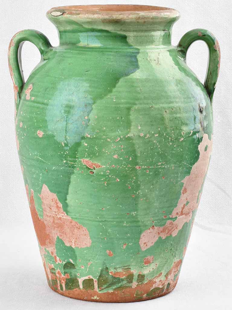 Antique French confit pot with green glaze 18½"