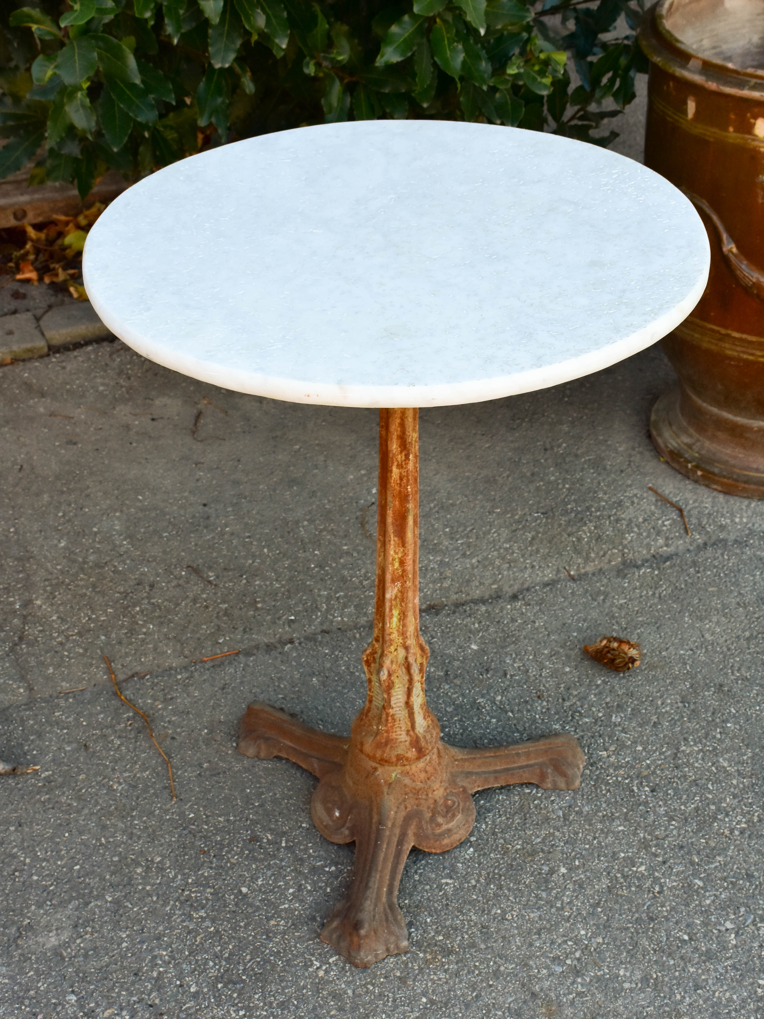 Antique Spanish bistro tables with marble tops