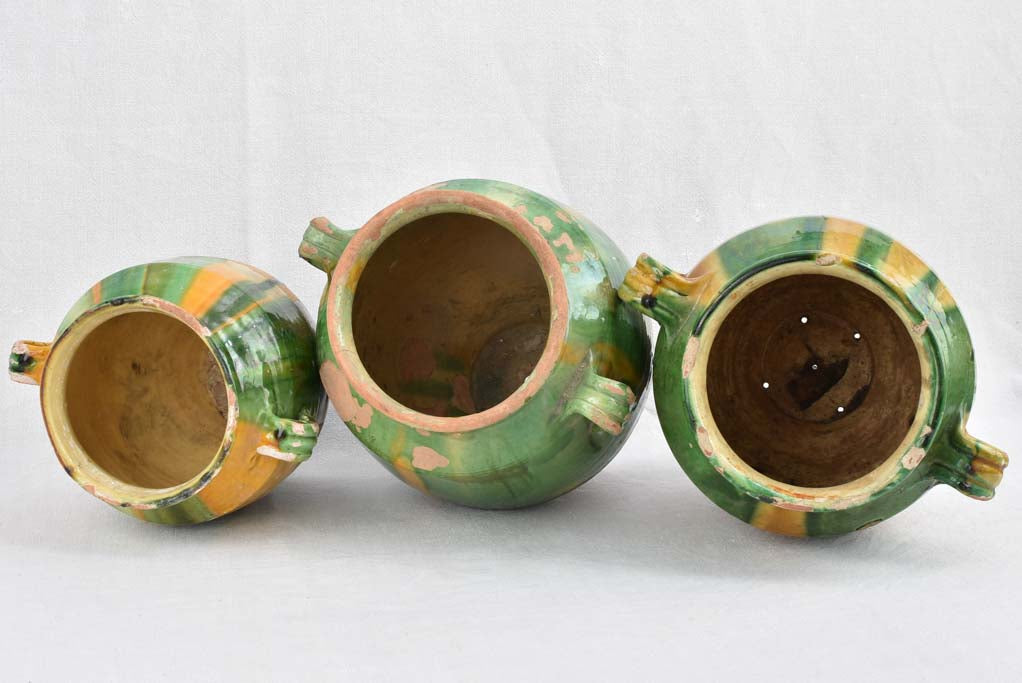 Collection of three green and yellow confit pots - 19th century 13¾"