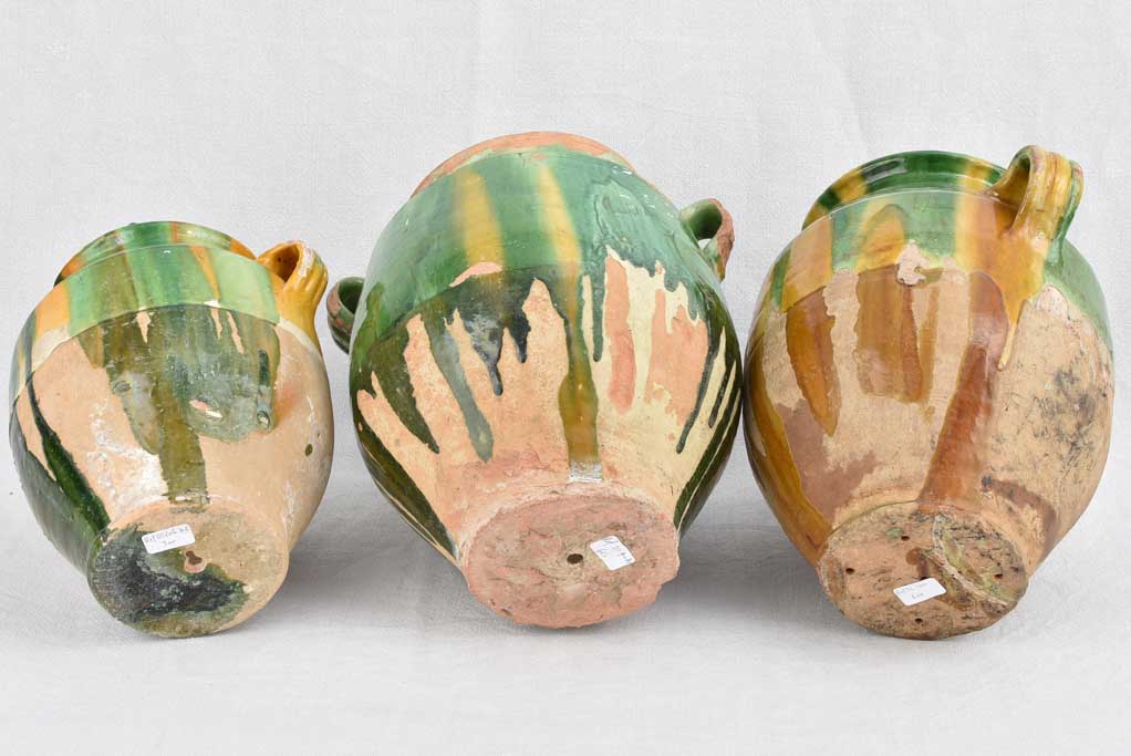 Collection of three green and yellow confit pots - 19th century 13¾"