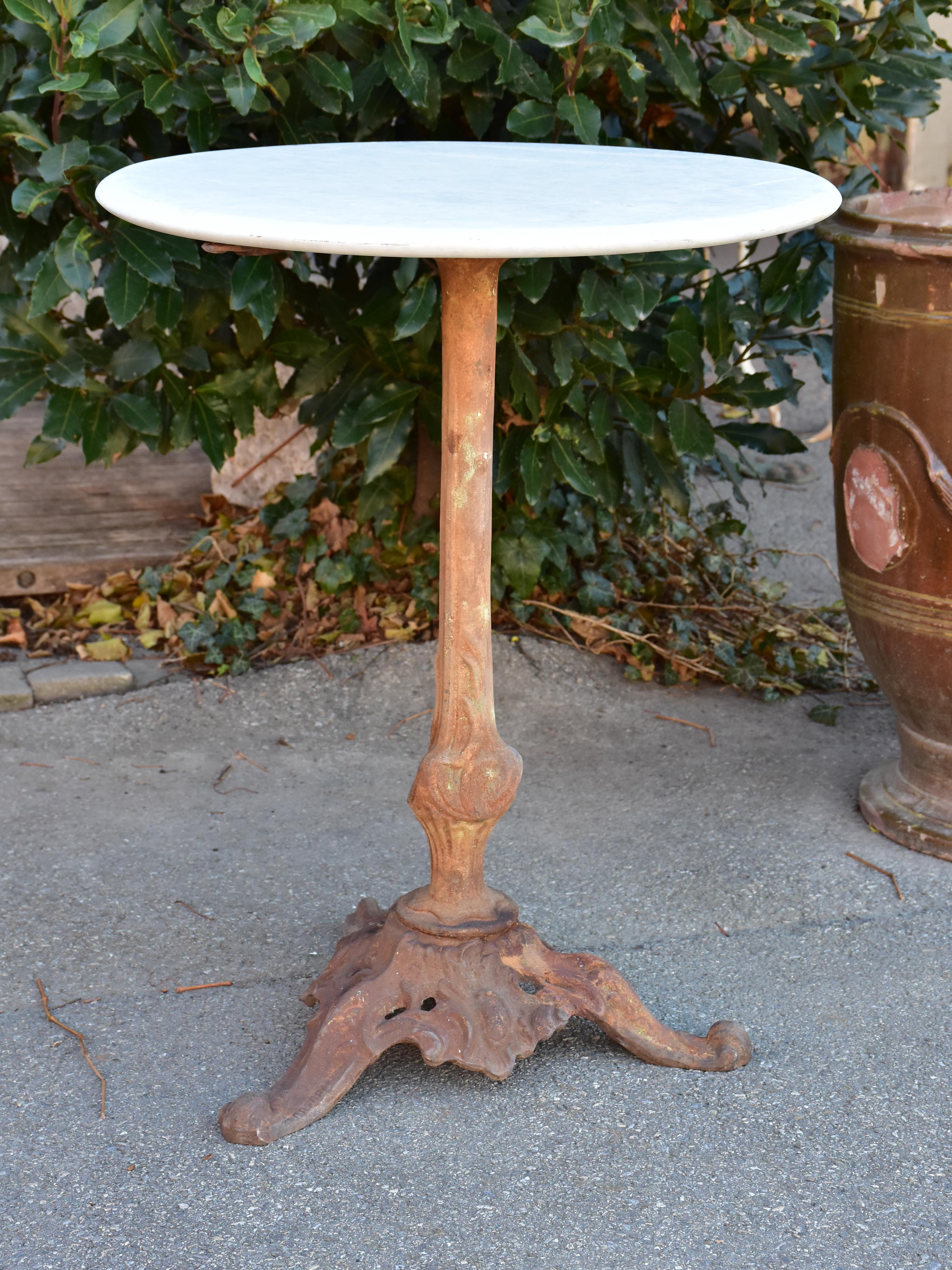 Antique French bistro table with marble top