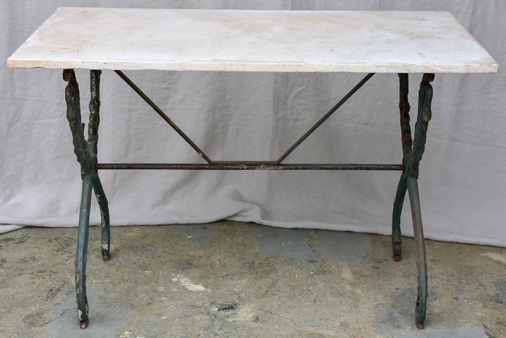 Rectangular antique French garden table with cast iron swan base and marble top 43¼" x 24½"