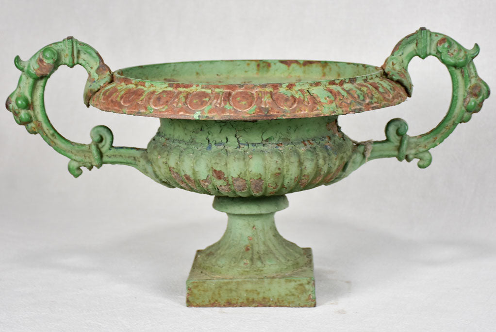 Antique French Medici vase with large handles and green patina