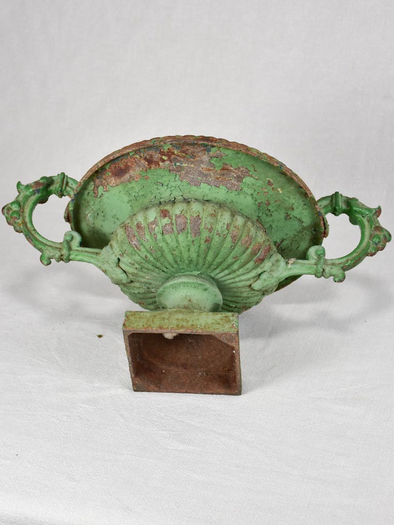 Antique French Medici vase with large handles and green patina