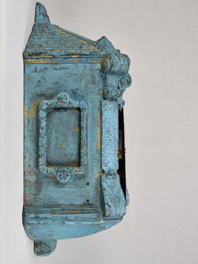 Early 20th-century dated French post box with light blue patina ' Mougeotte' 13½" x 25½"