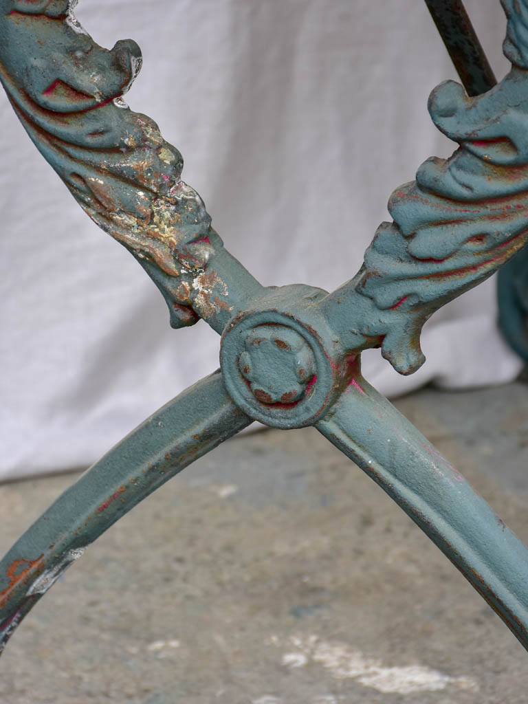 Rectangular antique French garden table with cast iron swan base and marble top 43¼" x 24½"