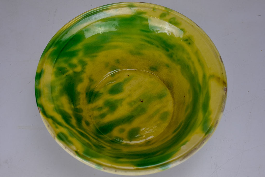 Antique Spanish bowl with yellow and green glaze