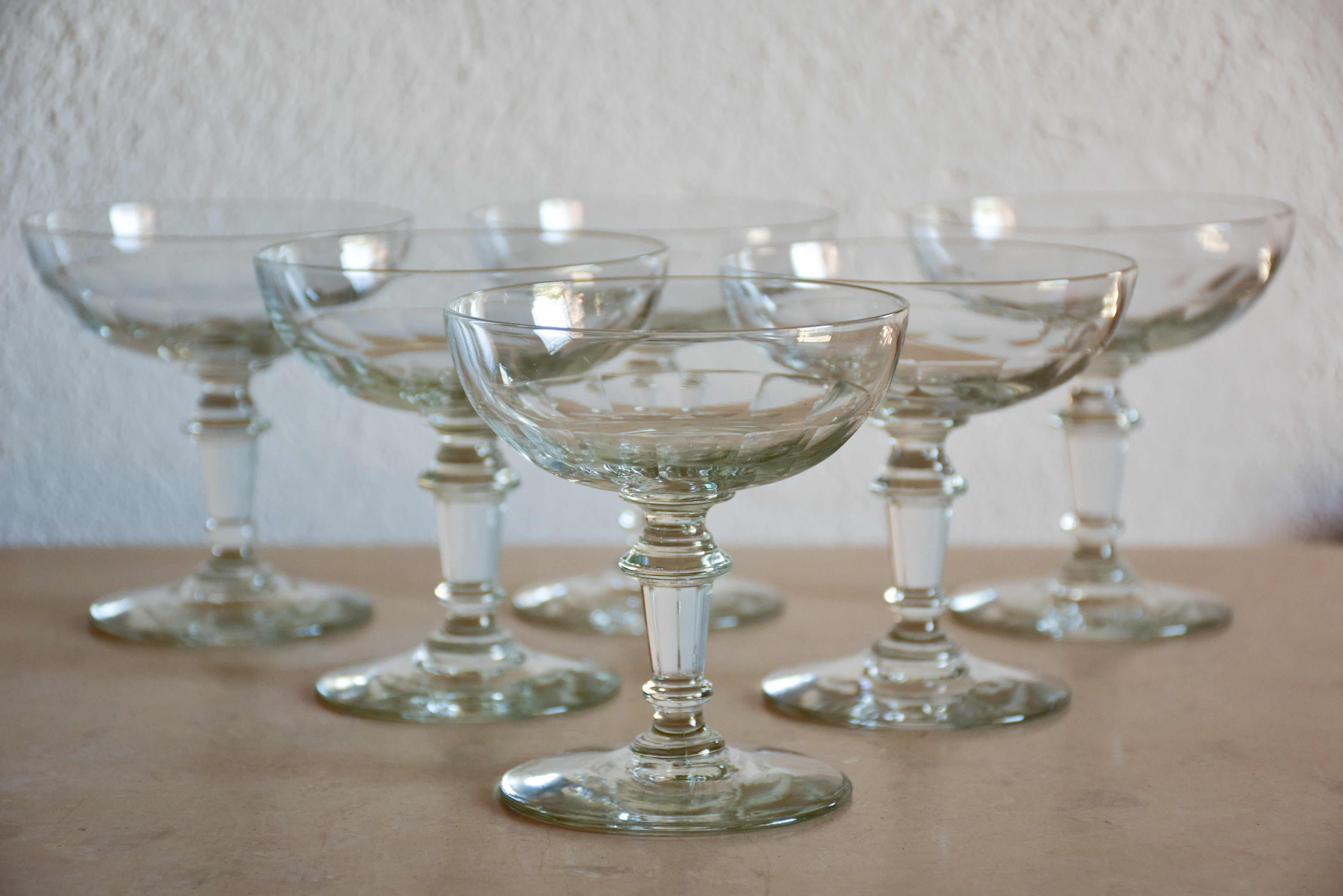 Set of six vintage French champagne glasses