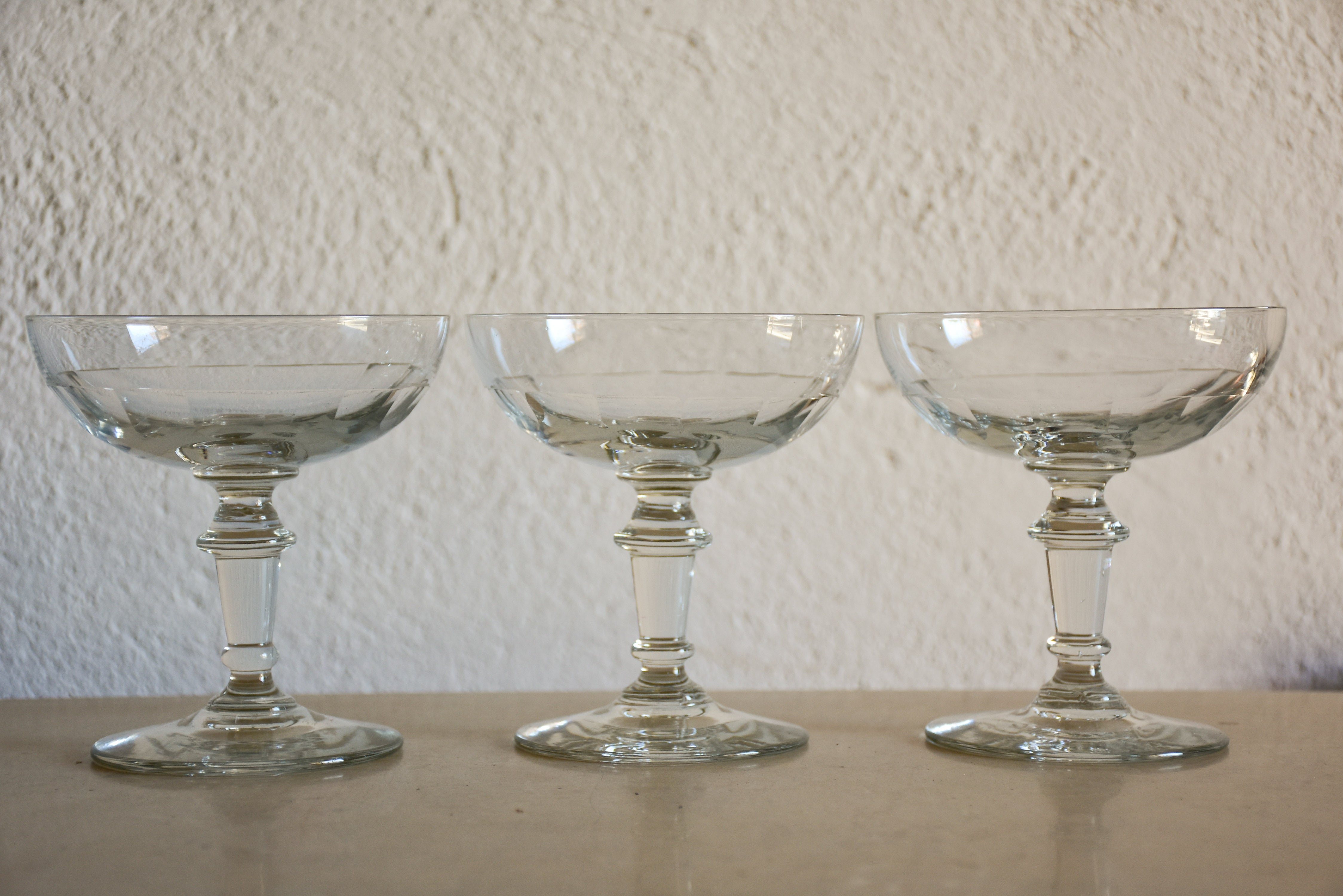 Set of six vintage French champagne glasses